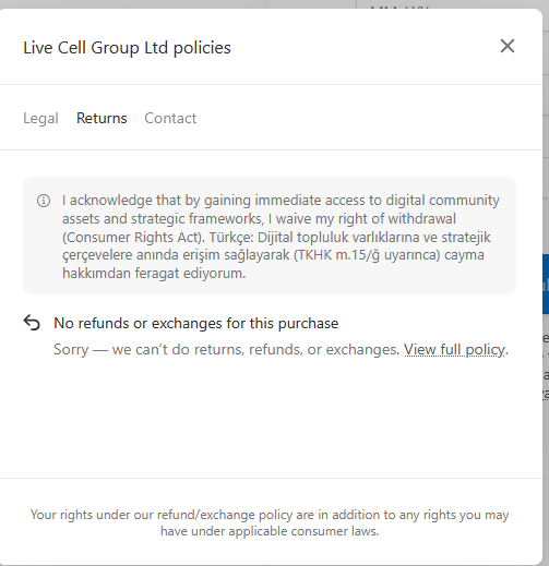 Information About Refund Policy / Geri İade Politikamıza Dair Bilgilendirme