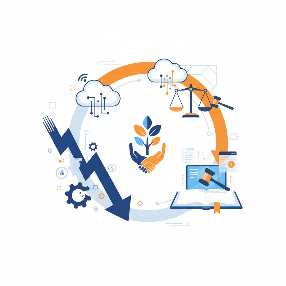 Bulut teknolojileri ve hukuk içerisinde ki dijital süreçleri anlatan bir grafik