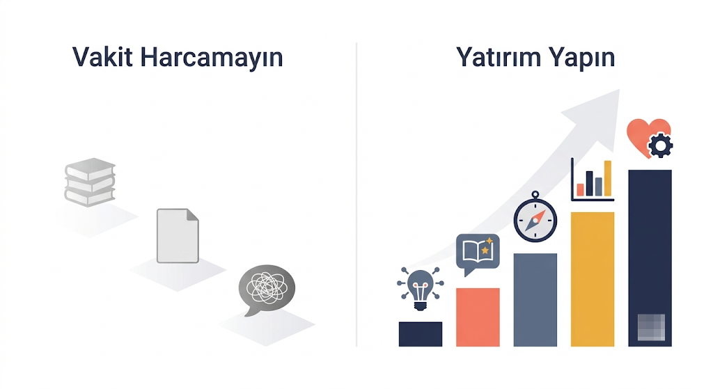 2030 yetkinlik matrisi: vakit harcanmaması gereken üç eskiyen beceri ile yatırım yapılması gereken beş insana özgü becerinin karşılaştırmalı infografiği